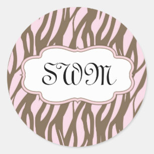 Soft Pink and Brown Monogram Frame Classic Round Sticker
