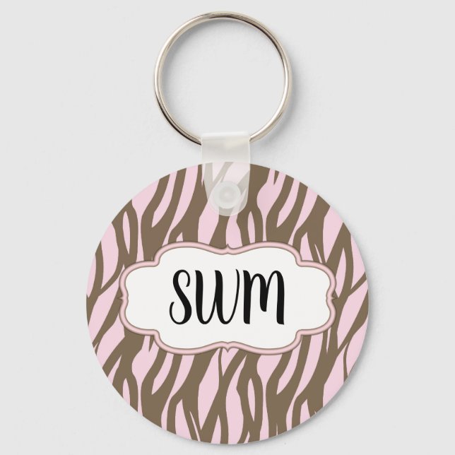 Soft Pink and Brown Monogram Frame Key Ring (Front)