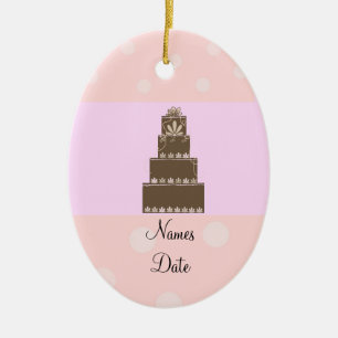 Soft Pink and Chocolate Wedding Cake Ceramic Tree Decoration