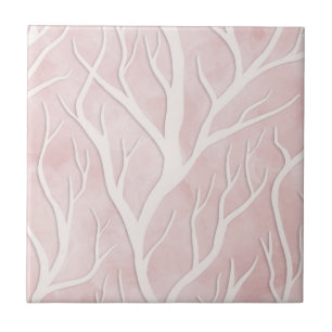 Soft Pink and Cream Tree Branches   Ceramic Tile