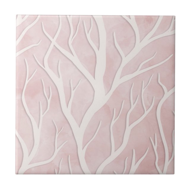 Soft Pink and Cream Tree Branches   Ceramic Tile (Front)