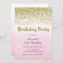 Soft Pink and Gold Birthday Invitation