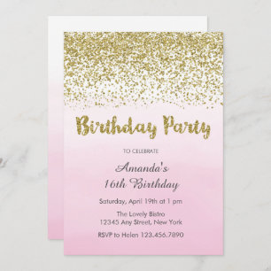 Soft Pink and Gold Birthday Invitation
