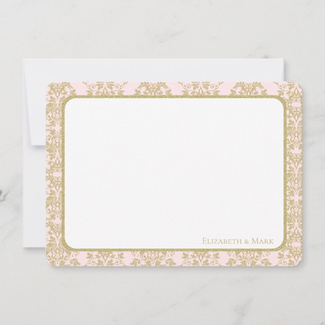 Soft Pink and Gold Damask Flat Thank you (Front)