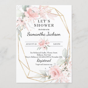 Soft pink and gold geometric bridal shower invitation