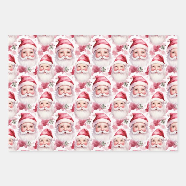 Soft Pink and Green Christmas Wrapping Paper Sheet (Front)