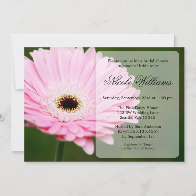 Soft Pink and Green Gerbera Daisy Bridal Shower Invitation (Front)