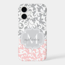 Soft Pink and Grey Damask Monogram
