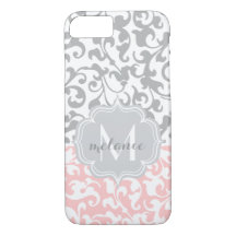 Soft Pink and Grey Damask Monogram