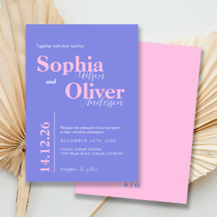 Soft Pink and Lilac Blue Minimalist Wedding Invitation