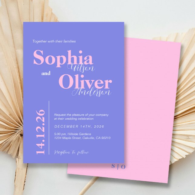 Soft Pink and Lilac Blue Minimalist Wedding Invitation (Creator Uploaded)