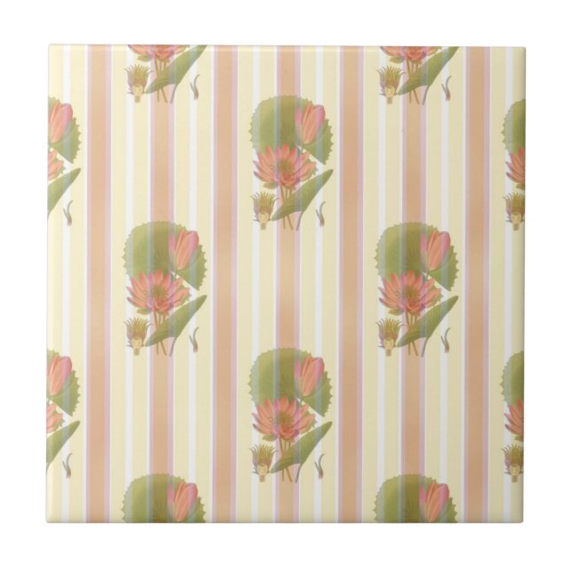 Soft pink and lotus flower ceramic tile (Front)