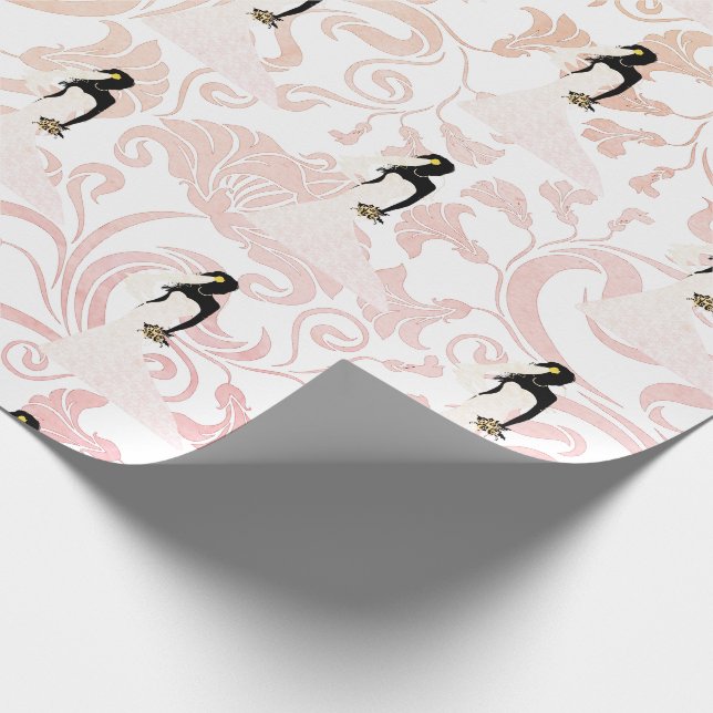 Soft Pink and Peach Botanical Bridal Wrapping Paper (Corner)