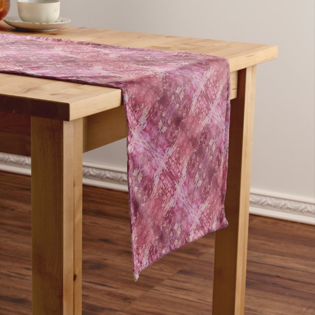 Soft pink and purple geometric diagonal pattern short table runner (In Situ)