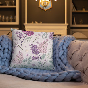 Soft Pink and Purple Lilac Floral Pattern Cushion
