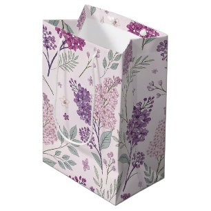 Soft Pink and Purple Lilac Floral Pattern   Medium Gift Bag