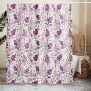 Soft Pink and Purple Lilac Floral Pattern Shower Curtain