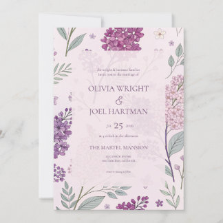 Soft Pink and Purple Lilac Floral Wedding  Invitation