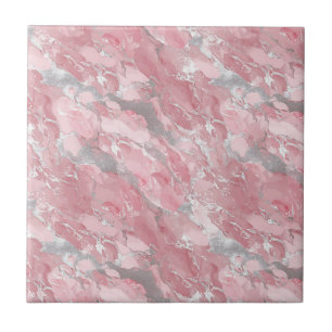 Soft Pink and Silver Marble-Like Pattern Ceramic Tile
