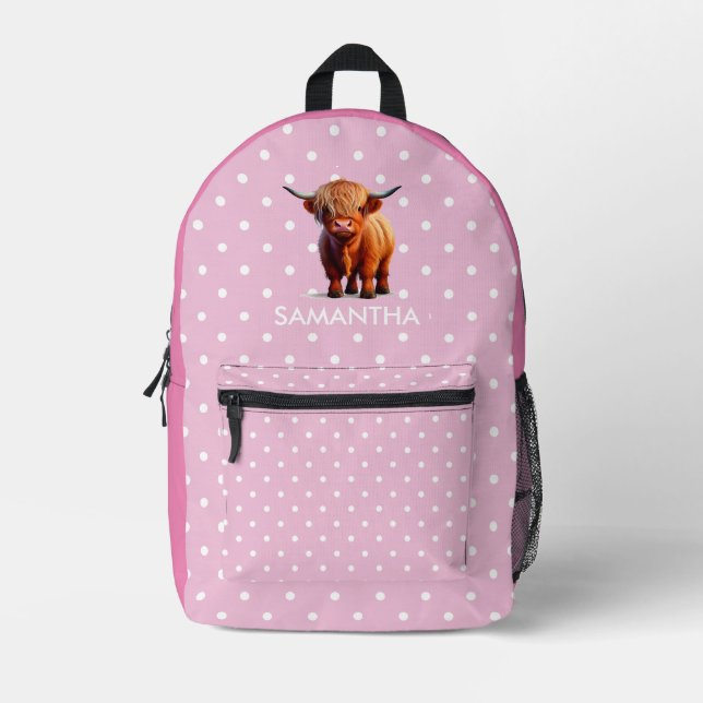Soft Pink And White Cow Printed Backpack (Front)