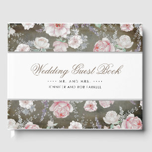 Soft Pink and White Floral Vintage Shabby Wedding Guest Book