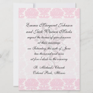 soft pink and white flourish damask pattern invitation