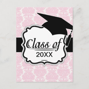 soft pink and white flourish damask pattern postcard