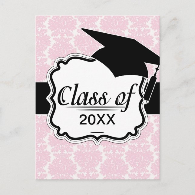 soft pink and white flourish damask pattern postcard (Front)