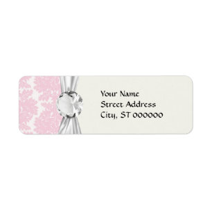 soft pink and white flourish damask pattern return address label