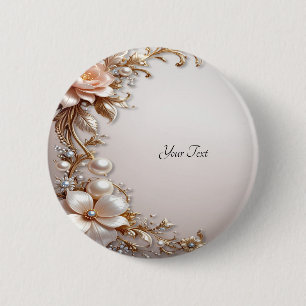 Soft Pink and White Flowers Button