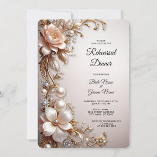 Soft Pink and White Flowers Rehearsal Dinner Invitation