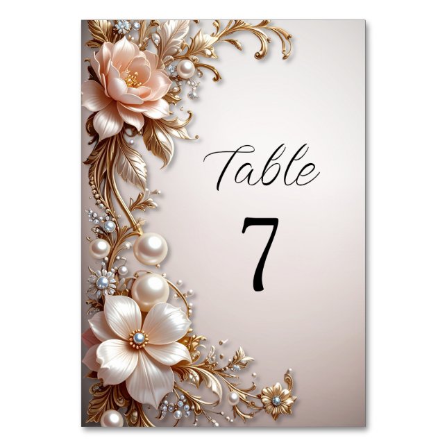 Soft Pink and White Flowers Table Number (Front)