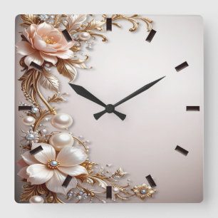 Soft Pink and White Flowers Wall Clock