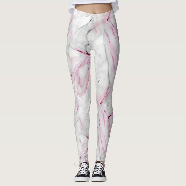 Soft pink and white marble leggings (Front)