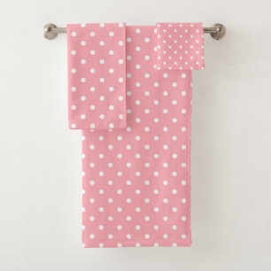 Soft Pink and White Polka Dots Bath Towel Set