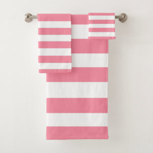 Soft Pink and White Stripes Bath Towel Set