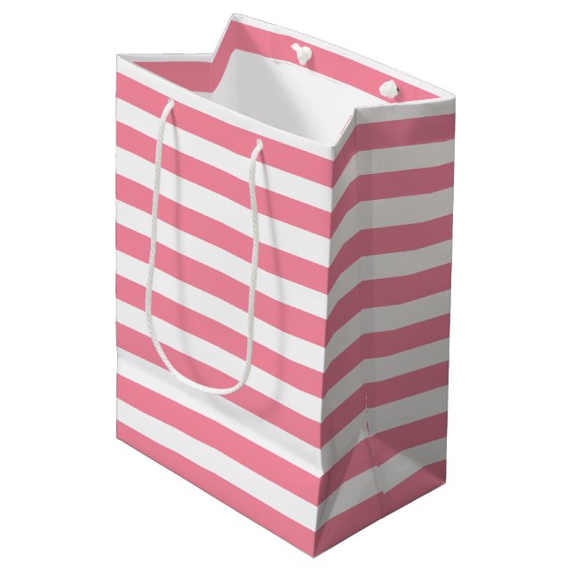 Soft Pink and White Stripes  Medium Gift Bag (Front Angled)