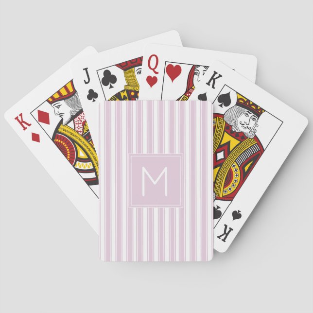 Soft Pink and White Ticking Stripes Monogram Playing Cards (Back)
