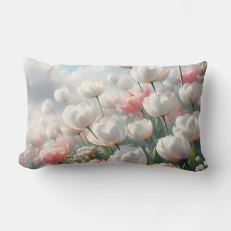 Soft Pink and White Tulips Lumbar Throw Pillow