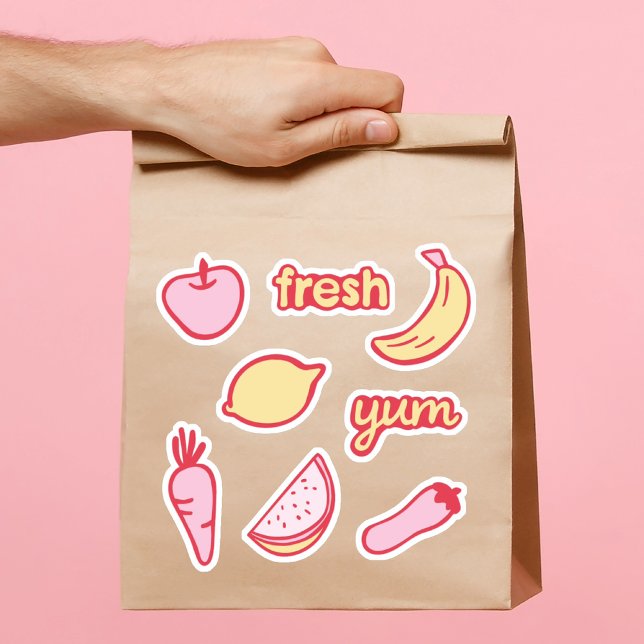 Soft Pink and Yellow fruit and veggie stickers set (Creator Uploaded)