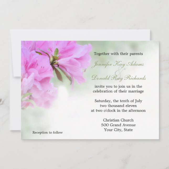 Soft Pink Azaleas Wedding or Party Invitations (Front)