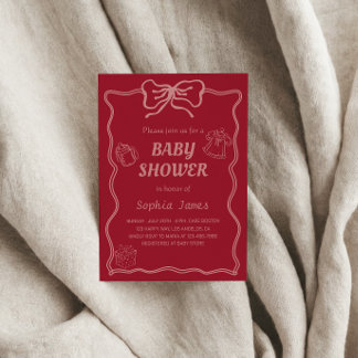 Soft Pink Baby Shower  with Baby Icons & Bow Frame Invitation