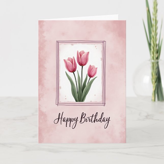 Soft Pink Birthday Bloom Card (Front)