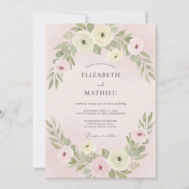 Soft Pink Bloom Wedding Invitation (Front)