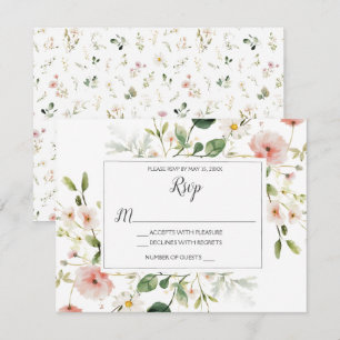 Soft Pink Blossoms Petals Floral Wedding RSVP Card