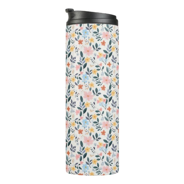 Soft Pink Blue Ditsy Flower Print Thermal Tumbler (Rotated Right)