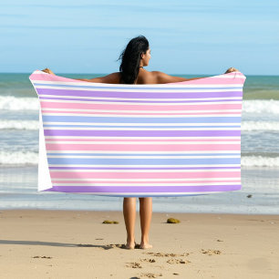Soft Pink, Blue & Purple Summer Stripes Beach Towel