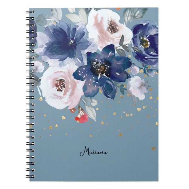 Soft Pink Blue Watercolor Flower Her Personal Notebook (Front)