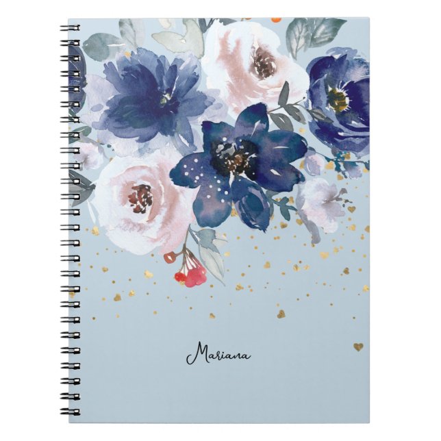 Soft Pink Blue Watercolor Flower Her Personal Notebook (Front)