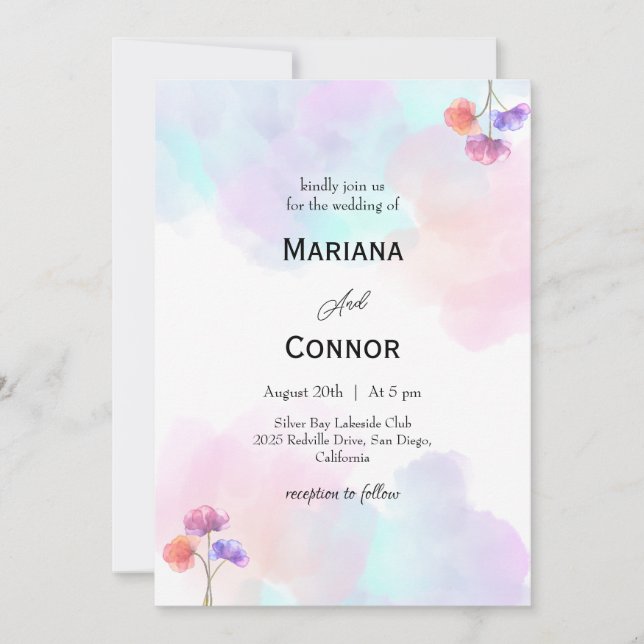 Soft Pink & Blue Wedding Invitations (Front)